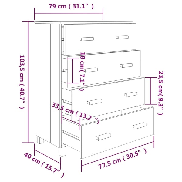 vidaXL Skjenk HAMAR honningbrun 79x40x103,5 cm heltre furu