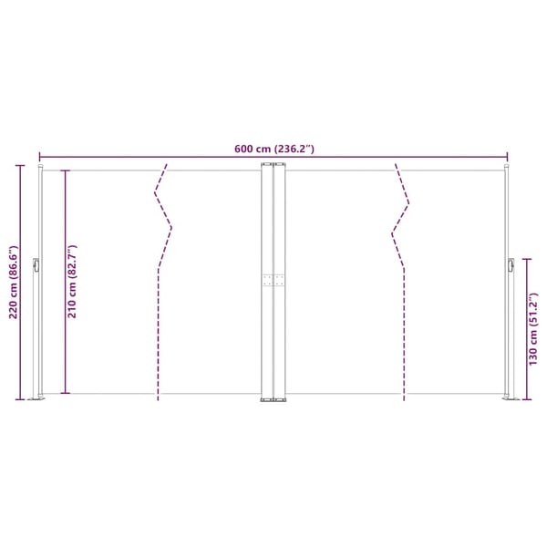 vidaXL sammenrullelig sidemarkise 220x600 cm rød