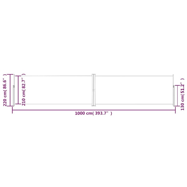 vidaXL Uttrekkbar sidemarkise 220x1000 cm kremhvit