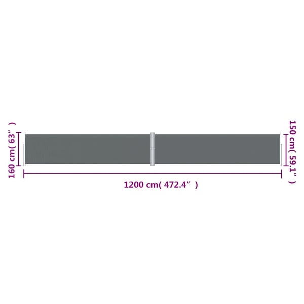 vidaXL sammenrullelig sidemarkise 160x1200 cm antracitgrå