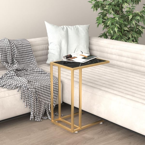 vidaXL sidebord 50x35x65 cm hærdet glas sort marmor