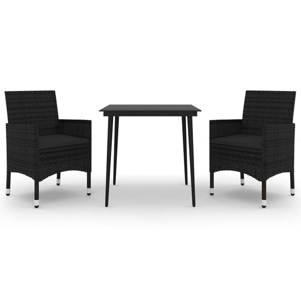 vidaXL spisebordssæt til haven 3 dele med hynder polyrattan og glas