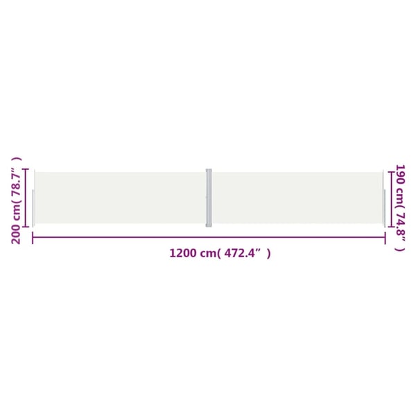 vidaXL Uttrekkbar sidemarkise 200x1200 cm kremhvit