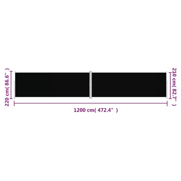 vidaXL sammenrullelig sidemarkise 220x1200 cm sort