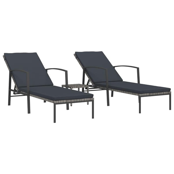 vidaXL liggestole med bord 2 stk. polyrattan grå