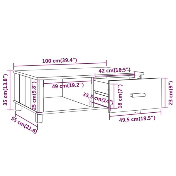 vidaXL Salongbord HAMAR lysegrå 100x55x35 cm heltre furu