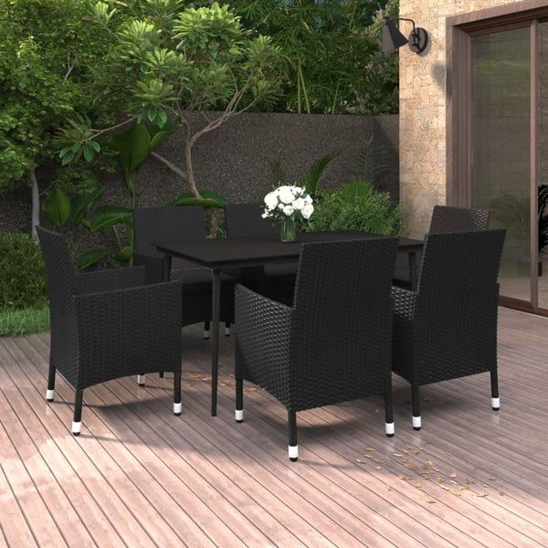 vidaXL spisebordssæt til haven 7 dele med hynder polyrattan og glas