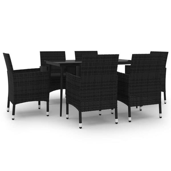 vidaXL spisebordssæt til haven 7 dele med hynder polyrattan og glas