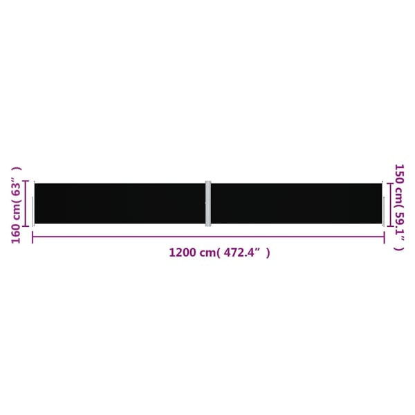 vidaXL sammenrullelig sidemarkise 160x1200 cm sort