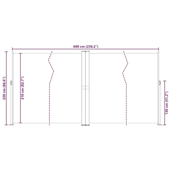 vidaXL Uttrekkbar sidemarkise 220x600 cm brun