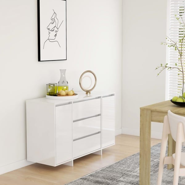 vidaXL Skjenk med 3 skuffer høyglans hvit 120x41x75 cm sponplate