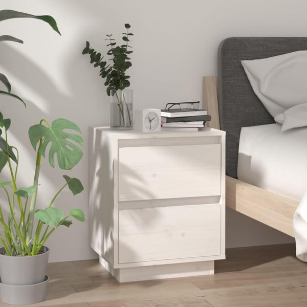 vidaXL Nattbord 2 stk hvit 40x35x50 heltre furu