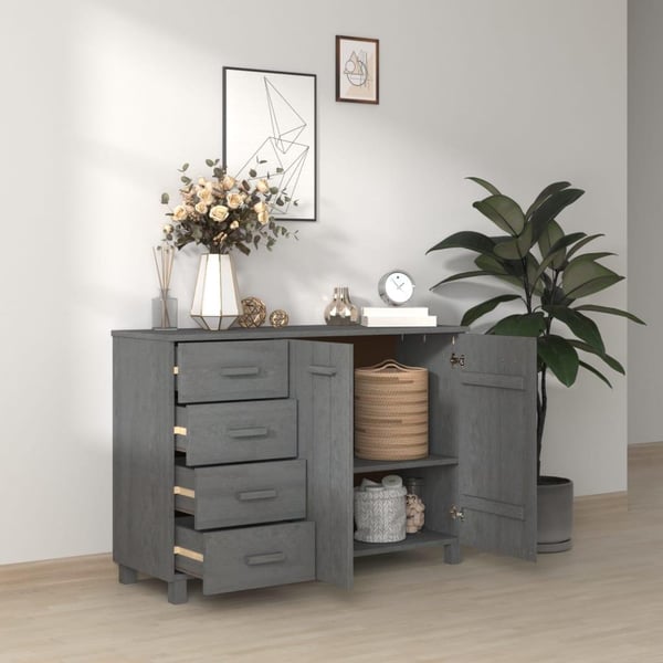 vidaXL Skjenk HAMAR mørkegrå 113x40x80 cm heltre furu