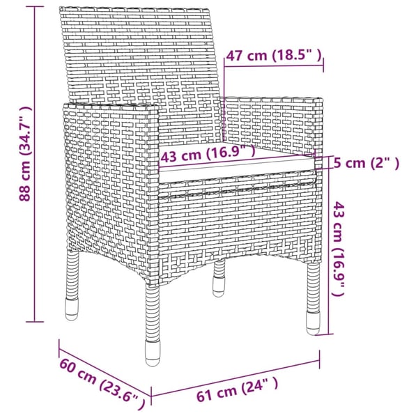 vidaXL spisebordssæt til haven 3 dele med hynder polyrattan og glas
