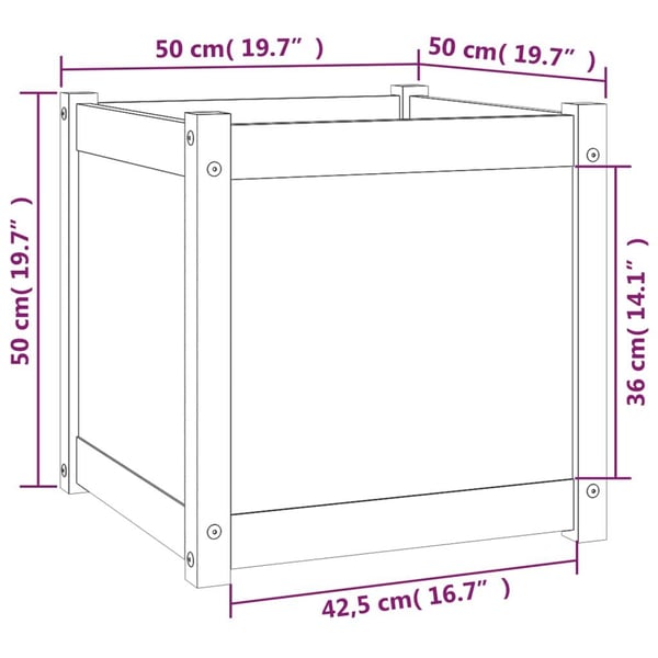 vidaXL Puutarhan kukkalaatikot 2 kpl 50x50x50 cm täysi mänty
