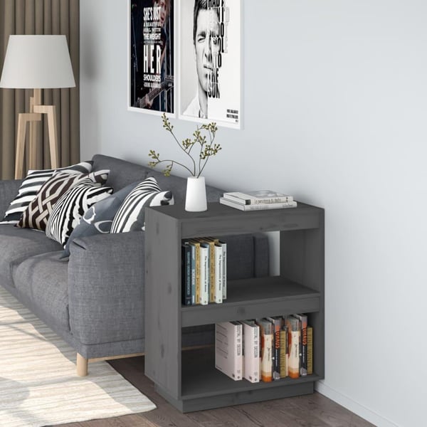 vidaXL bogreol 60x35x71 cm massivt fyrretræ grå