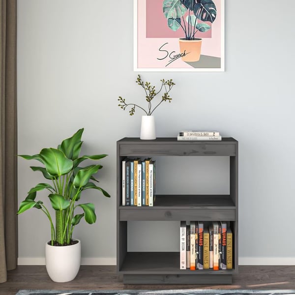 vidaXL bogreol 60x35x71 cm massivt fyrretræ grå