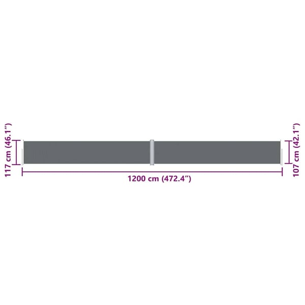 vidaXL sammenrullelige sidemarkise 117x1200 cm antracitgrå