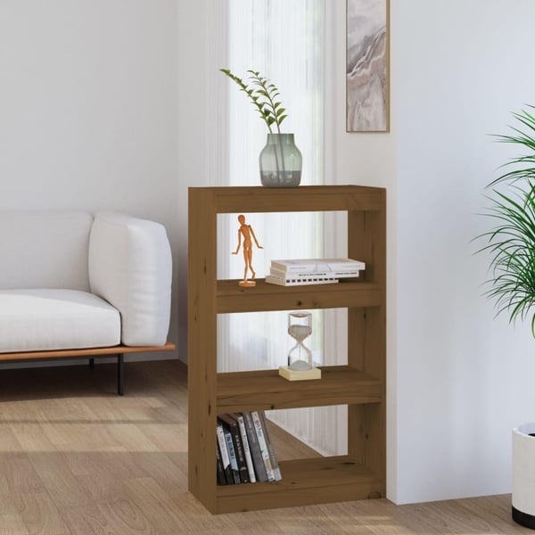 vidaXL Bokhylla/rumsavdelare honungsbrun 60x30x103,5 cm furu
