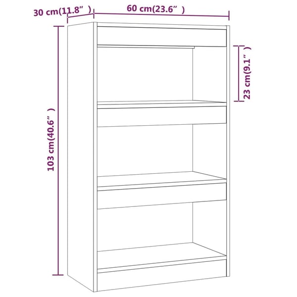 vidaXL bogreol/rumdeler 60x30x103 cm spånplade grå sonoma-eg