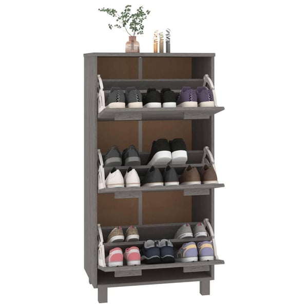 vidaXL Skoskap HAMAR lysegrå 59,5x35x117 cm heltre furu