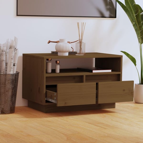 vidaXL tv-bord 60x35x37 cm massivt fyrretræ gyldenbrun
