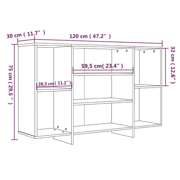 vidaXL Skjenk sonoma eik 120x30x75 cm konstruert tre