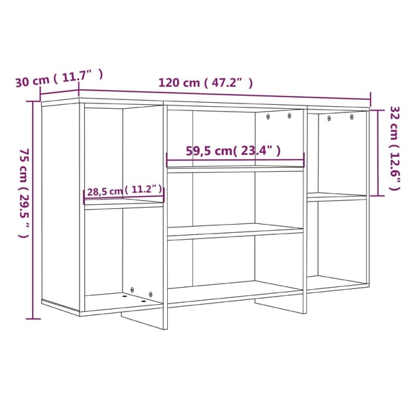 vidaXL Skjenk hvit 120x30x75 cm konstruert tre
