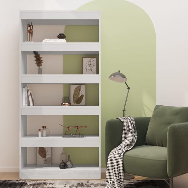 vidaXL Bokhylla/Rumsavdelare vit högglans 80x30x166 cm spånskiva
