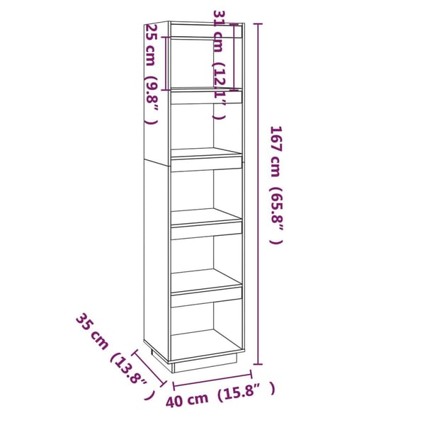 vidaXL bogreol/rumdeler 40x35x167 cm massivt fyrretræ hvid