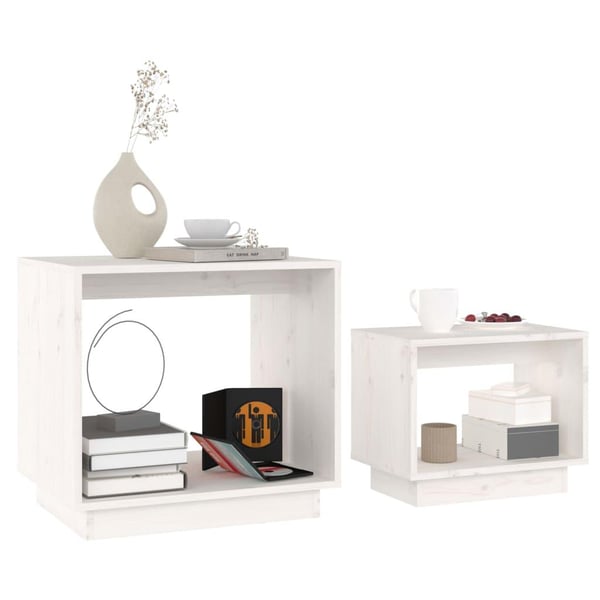 vidaXL Stablebare salongbord 2 stk hvit heltre furu