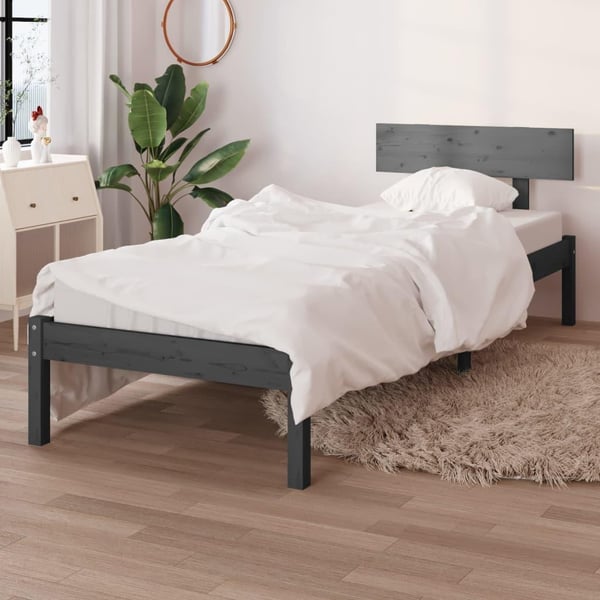 vidaXL Sengeramme grå heltre furu 90x190 cm Single