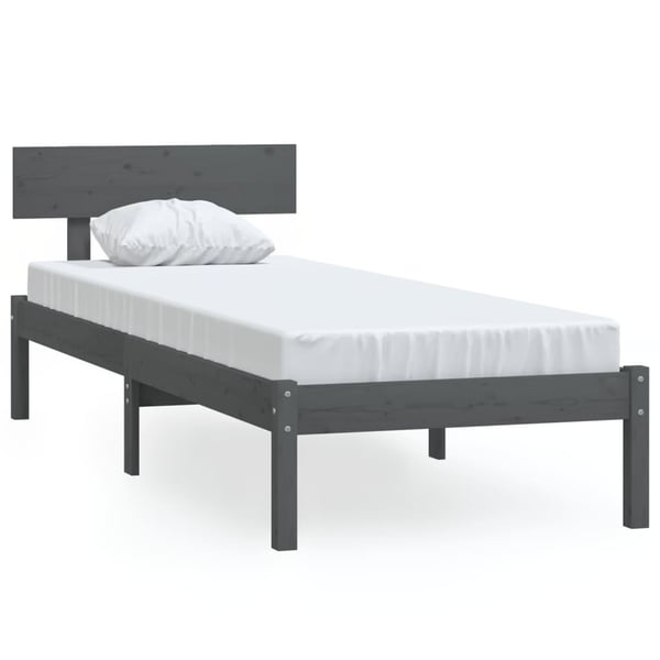vidaXL Sengeramme grå heltre furu 90x190 cm Single