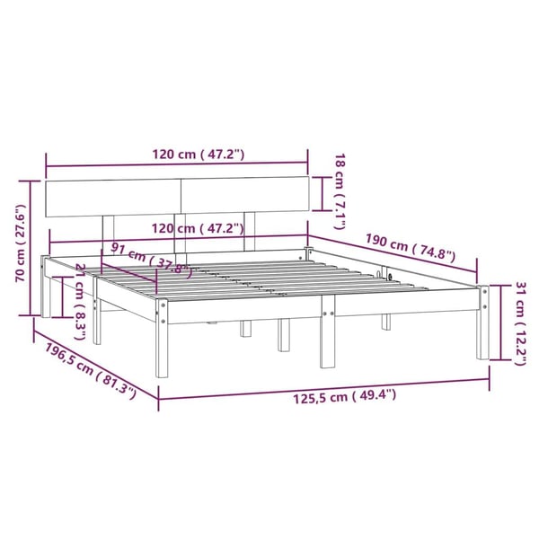 vidaXL Sengeramme heltre 120x190 cm Small Double