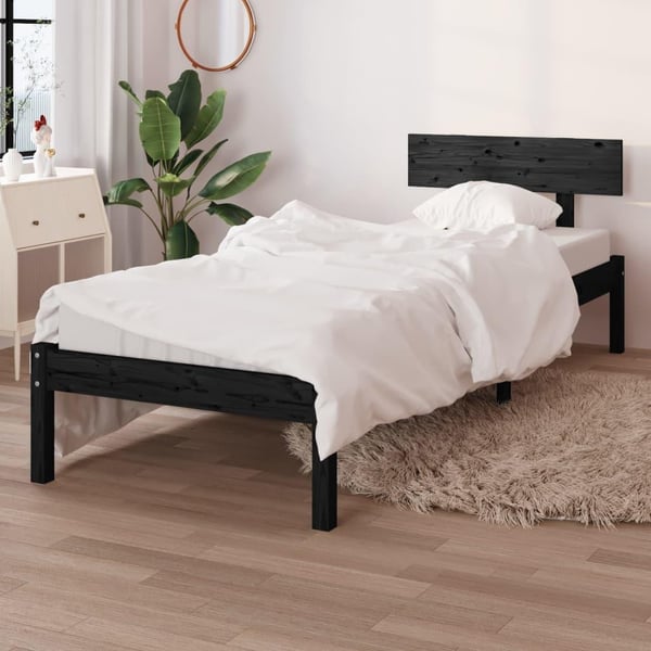 vidaXL Sengeramme svart heltre furu 90x190 cm Single