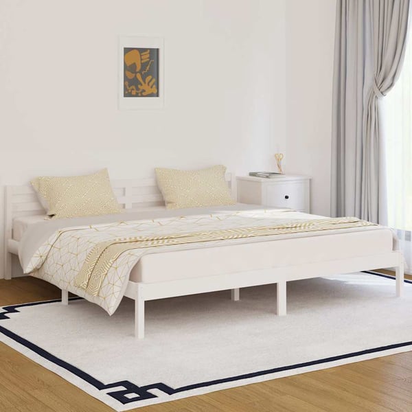 vidaXL sengeramme 200x200 cm massivt fyrretræ hvid