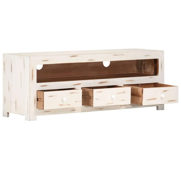 vidaXL tv-bord 110x30x40 cm massivt akacietræ hvid