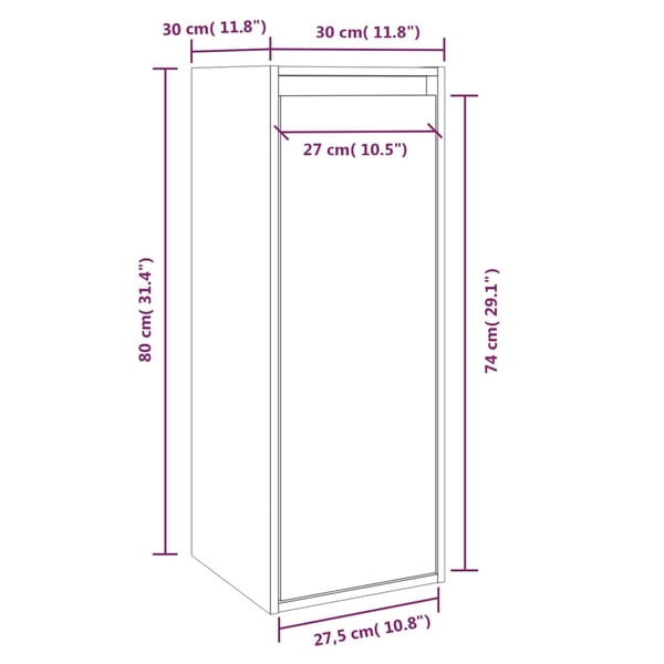 vidaXL vægskab 30x30x80 cm massivt fyrretræ hvid
