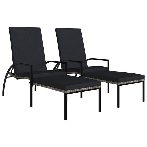 vidaXL liggestole 2 stk. med fodskammel polyrattan grå