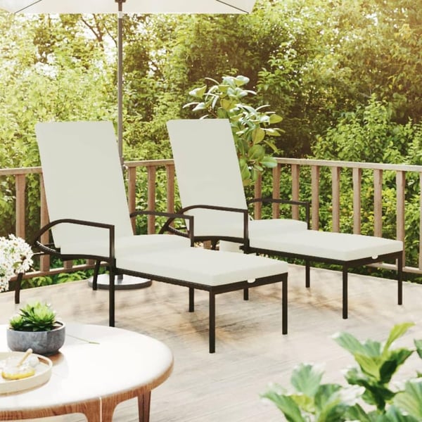 vidaXL liggestole 2 stk. med fodskammel polyrattan sort