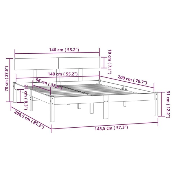 vidaXL Sengeramme svart heltre furu 140x200 cm