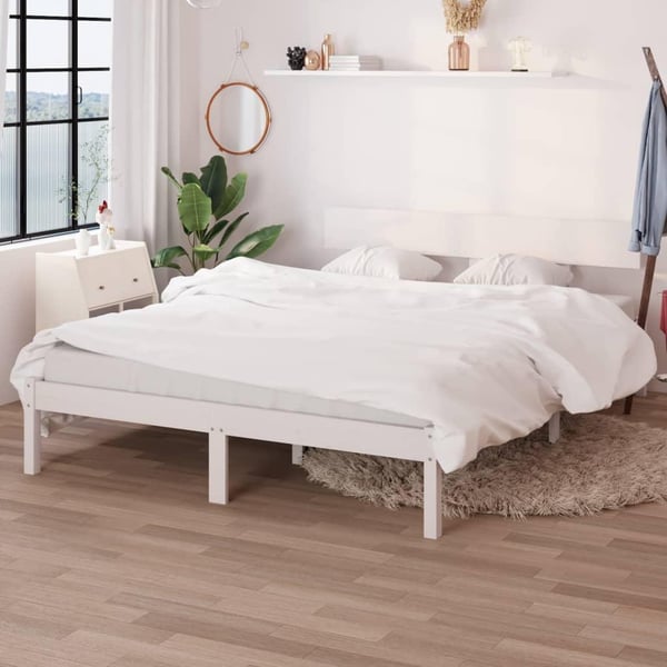 vidaXL Sengeramme hvit heltre furu 140x190 cm
