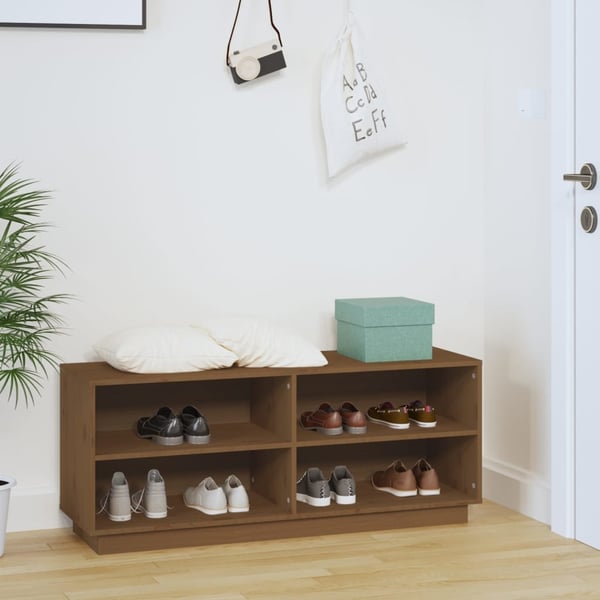 vidaXL Skohylle honningbrun 110x34x45 cm heltre furu