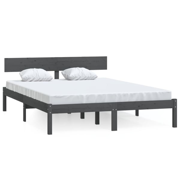 vidaXL Sengeramme grå heltre furu 200x200 cm