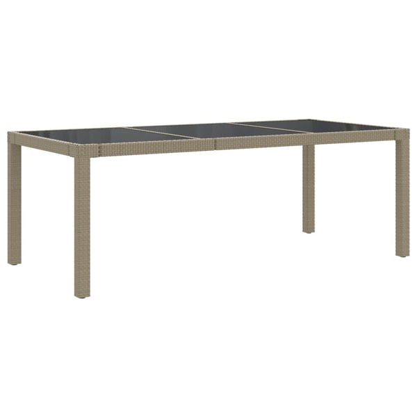 vidaXL Hagebord 190x90x75 cm herdet glass og polyrotting beige