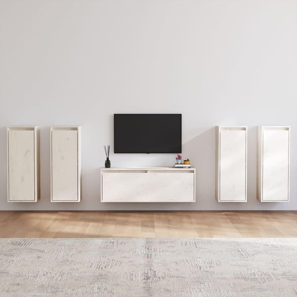 vidaXL TV-benker 5 stk hvit heltre furu