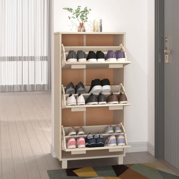 vidaXL Skoskap HAMAR honningbrun 59,5x35x117 cm heltre furu