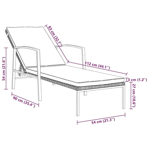 vidaXL liggestol med hynde polyrattan brun