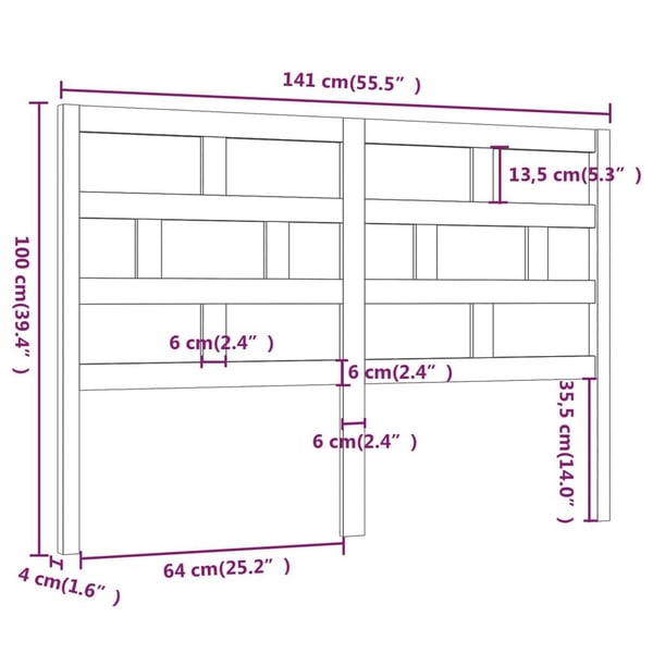 vidaXL Sengegavl svart 141x4x100 cm heltre furu