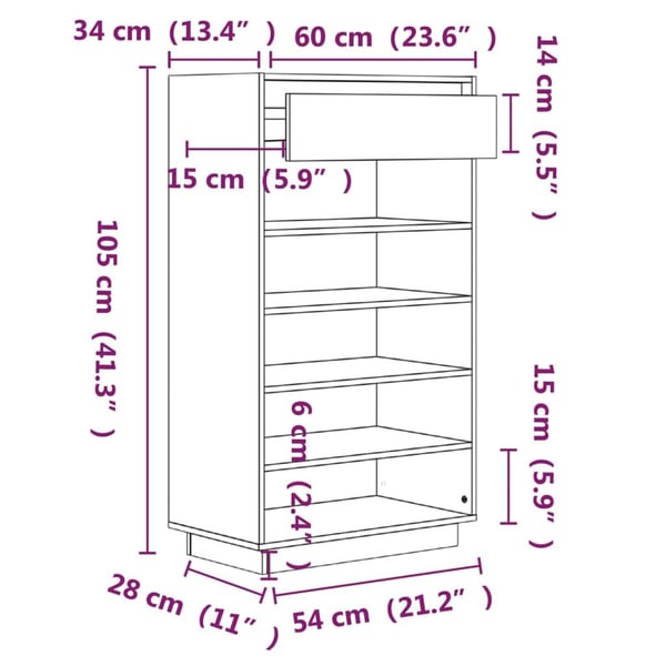 vidaXL skoreol 60x34x105 cm massivt fyrretræ hvid